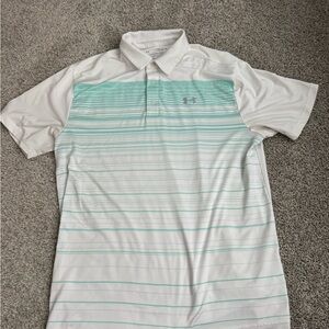 Under Armour White and Green Polo Shirt with Stripes